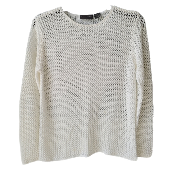 Vintage Ivory Loose Open Knit Mesh Netted See Through Sweater Top Sz Small - Picture 1 of 14